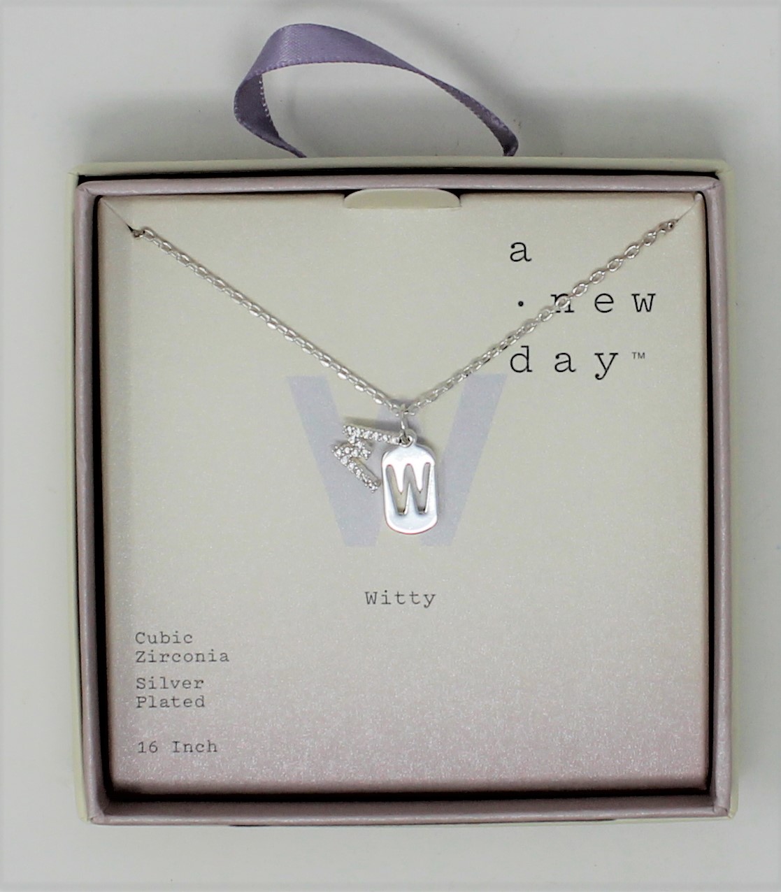 "WITTY" CUBIC ZIRCONIA SILVER PLATED 16 INCH NECKLACE - Click Image to Close